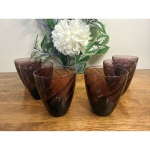 Vintage Hazel Atlas Amethyst‎ Swirl Glasses Set MCM Purple Barware Retro Barcart